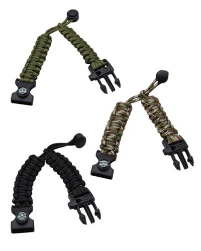 KGDUYC 3 pezzi Bracciale in corda di paracadute intrecciata, bracciale di sopravvivenza all'aperto, bracciale in corda di paracadute multifunzionale,fischietto(come mostrato nella figura 4)