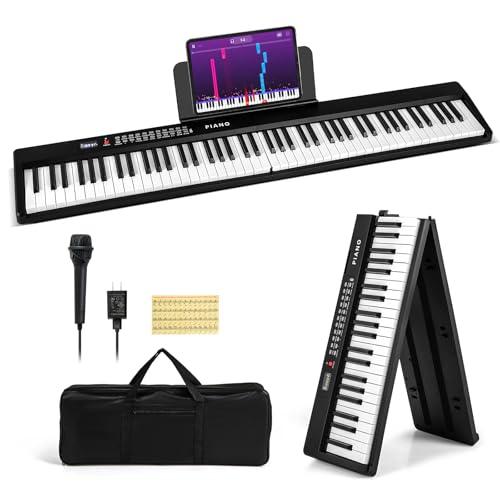 COSTWAY Pianoforte Elettronico Pieghevole a 88 Tasti, Piano Digitale con MIDI, 1000 Ritmi, 1000 Timbri, 150 Canzoni Demo, Registrazione, Batteria e Borsa da Trasporto per Bambini (Nero)