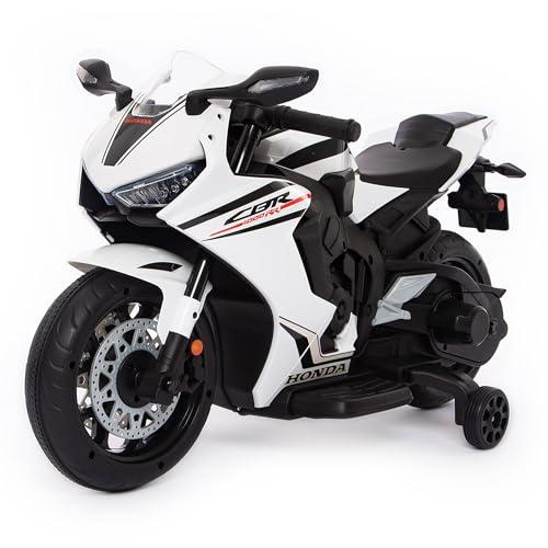 BabyCar Moto Elettrica Bambini Honda CBR 12V | Moto Elettrica Bambini 3-5 Anni con Luci, Suoni e Rotelle Stabilizzatrici | Batteria 12V 3,5Ah, Motore 30W e Acceleratore a Pedale | Bianco