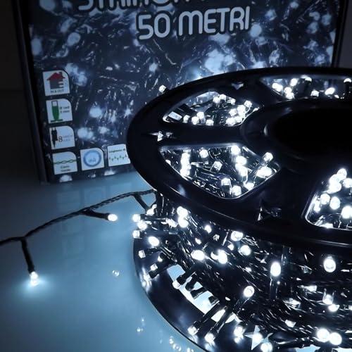 Luccika Catena Luminosa LED Tutti Flash, Cavo Verde 4m, IP44 Interno/Esterno, 31V con Timer, Luci Decorative Natalizie per Giardino e Feste (Bianco Ghiaccio, 50M 1000LED)