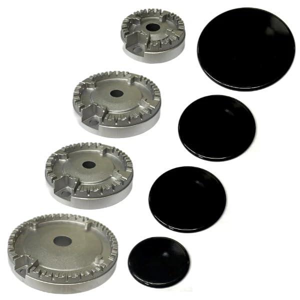 Kit Bruciatori Liscio + Coprispartifiamma per Piano Cottura – Set 4 Piattelli + 4 Bruciatori Compatibili Con Ariston, Indesit, Samet, Sabat e Nardi