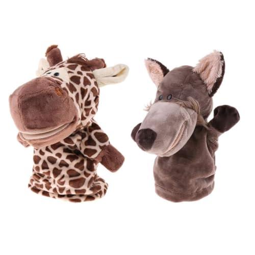 2 marionette a mano per bambini, animali di peluche, raccontare storia, insegnamento, in età prescolare e come regalo di compleanno, gioco di ruolo, marionetta a mano di lupo + giraffa