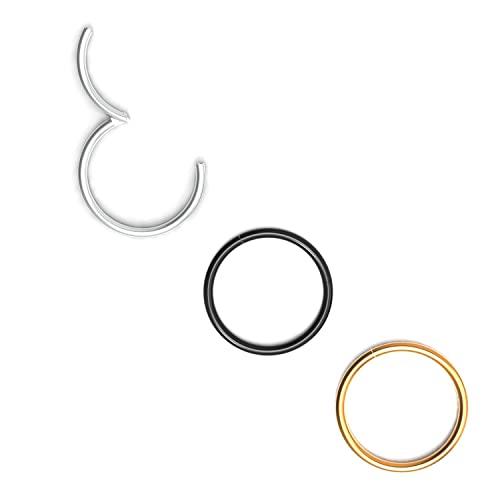 Body CAC 3 Pezzi-0.8mm×6mm Piercing Naso Piccolo Orecchini Acciaio Chirurgico,Hinged Anallergici Segment Ring Finto Nostril Piercing Trago in Acciaio-Oro/Argento/Nero