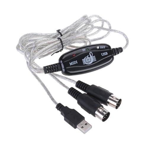 Cavo MIDI USB, Adattatore MIDI a USB, Cavo MIDI con Indicatore LED, Convertitore Interfaccia 5 Pin, per Collegare Tastiera, Piano Elettrico, Chitarra Elettrica a PC/Mac, Plug & Play, 2M