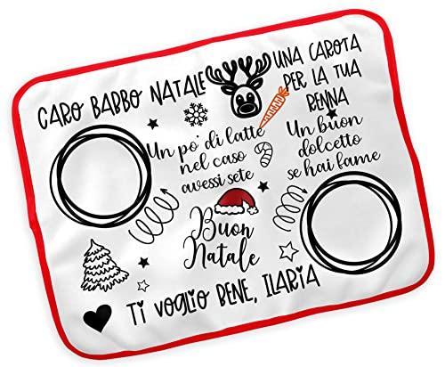 Tovaglietta Personalizzata per Babbo Natale – Colazione o Merenda di Natale con Nome Bambino – Spazio per Biscotti, Latte e Carota – Notte di Natale Magica