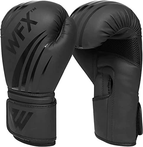 WFX Guantoni da boxe in pelle, professionali, MMA, sparring, kickboxing, allenamento, Muay Thai, combattimento (Nero, 14 oz)