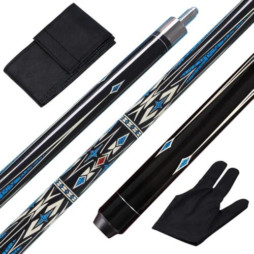 Teekerwang 1/2 Pool Cue Stick - 58 inch Maple Billiard Pool Stick, Maple Pool Cue Stick Kit, 2-Piece Billiard Pool Cue Stick Set(with Cue Bag & Glove) (Blue)