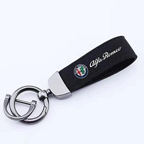Auto Portachiavi Pelle Scamosciata, per Alfa Romeo Stelvio 4C Mito Giulietta Anelli Rotanti Ferro Cavallo Portachiavi Ricambi Accessori,Black Style-a