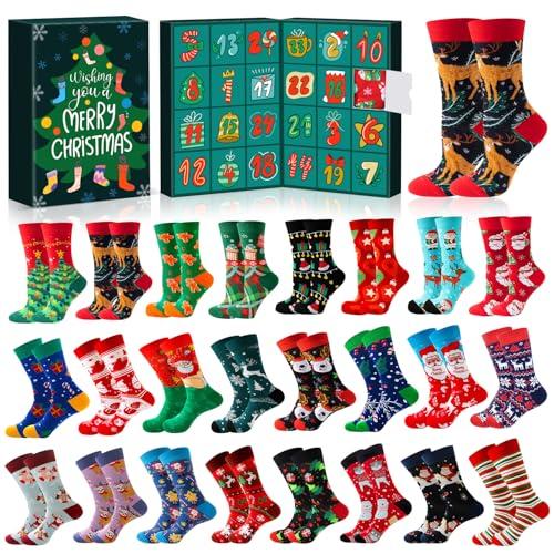 iZoeL Calendario Avvento Calzini 24 paia Calzini Natalizi Donna Uomo Calendario Avvento Adulti Idee Regalo Natale 2025, Regali Natale per Marito Moglie Mamma Papà Figlia Figlio Fratello Sorella Ado