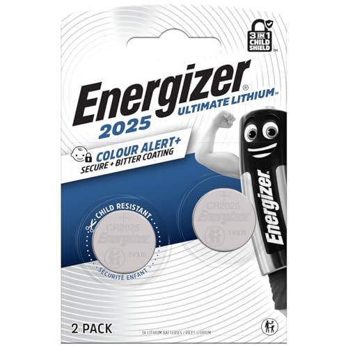 Energizer Ultimate Lithium - Batteria Litio CR2025 (Confezione da 2) 3V Batterie a Bottone - La Prima Pila 3 in 1 Child Shield Al Mondo - La Technologia Alert