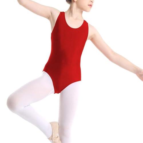 Prime fashions Body da bambina, per scuola, sport, danza, danza, ginnastica, senza maniche, Rosso, 9-10 Years