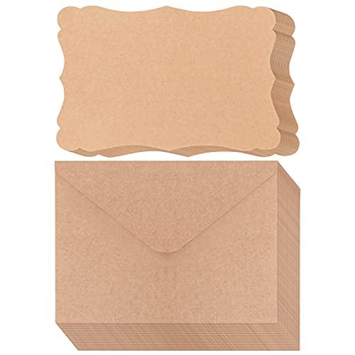 Belle Vous Biglietti con Busta Lettera in Carta Kraft Marrone (50pz) - 17,6 x 12,4 cm - Set Biglietti Auguri con Buste di Carta per Biglietto Auguri, Inviti Matrimonio e Compleanno e Baby Shower