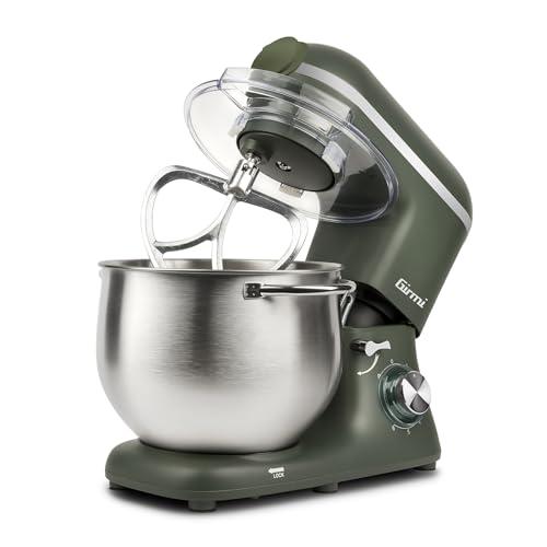 Girmi IM50 Impastatrice Planetaria Gastronomo Plus, 2200W Max, 8 Litri, 6 Velocità, Pulse, Contenitore inox con maniglia, Dispositivo di sicurezza, Accessori inclusi, Verde