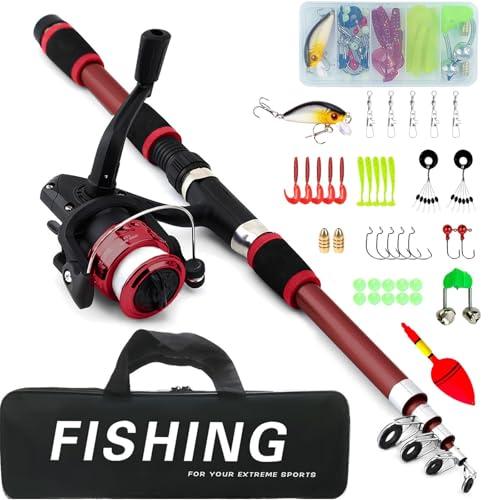 Set da pesca per bambini, 1,8 m, set di canne da pesca per bambini, con mulinello da pesca ed esca, in fibra di carbonio, telescopiche e mulinello, accessori da pesca per bambini dai 3 ai 10 anni