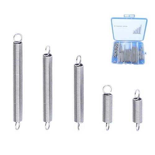 60PCS Molle a trazione Kit assortimento, Lunghezza 1cm 2cm 3cm 4cm 5cm 6cm, Diametro filo 0.9mm, Diametro esterno 6.4mm, Acciaio inossidabile Meccanico Piccolo molle a tensione con estremità a gancio