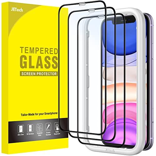 JETech Pellicola Protettiva a Copertura Totale per iPhone 11/XR 6,1 Pollici, Bordo Nero, Vetro Temperato Film con Strumento di Installazione Facile, Compatibile con Cover, HD Chiaro, Pacco da 3