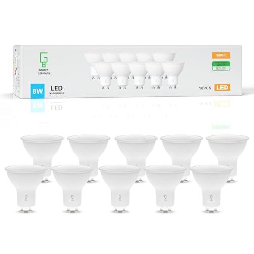 NUOVA GERMANY Lampadine LED GU10, 8W Equivalenti a 80W, 800 lumen, Lunga durata, Basso consumo, adatte per illuminazione a binario e case da incasso certificate CE, Non dimmerabile