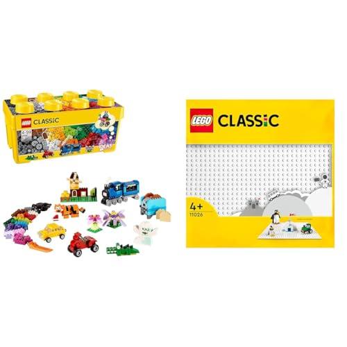 LEGO 10696 Classic Scatola Mattoncini Creativi Media, Contenitore Idee Creative Come Animali & 11026 Classic Base Bianca, Tavola per Costruzioni Quadrata con 32x32 Bottoncini