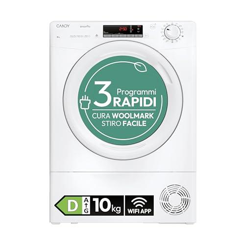 Candy Smart Pro CRO EH10N2TE-S, Asciugatrice 10KG, Pompa di Calore, Connetività Wi-Fi + BLE, App HOn, Woolmark Certification, Rumorosità (dB) 64, 85 x 59.6 x 58.5 cm(A x L x P cm), Bianca - Classe D