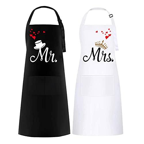 FunChaos 2 Pezzi Grembiule da Cucina per Coppia, Grembiuli da Cuoco, Grembiuli Impermeabili per Uomo Donna, Regalo di Nozze per Coppia, Perfetto per Matrimonio, Fidanzamento, San Valentino, Natale