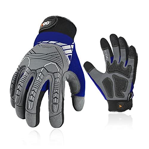 Vgo... Guanti da Lavoro Uomo Resistenti, Guanti Antivibrazione Meccanico Antiurto in Pelle, Guanti Protettivi Sicurezza Pesante Rigger Heavy Duty per Decespugliatore Camionista Edilizia, 1 paio