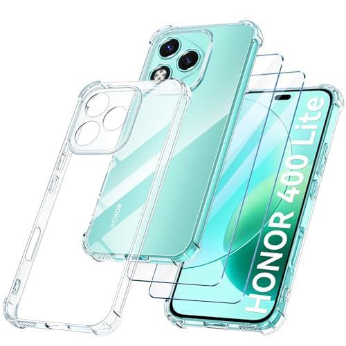 FLLAO Cover Compatibile con Honor 400 Lite 5G con 2 Vetro Temperato [Protezione Fotocamera] Anti Ingiallimento Antiurto Cover Silicona TPU Morbido Custodia per Honor 400 Lite 5G - Trasparente