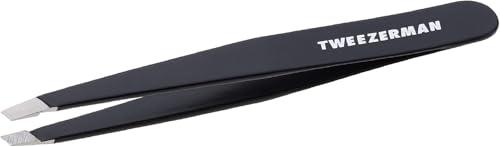 TWEEZERMAN Pinzetta (punte oblique rettificate, Pinzetta per sopracciglia, qualità professionale, acciaio inox), nero