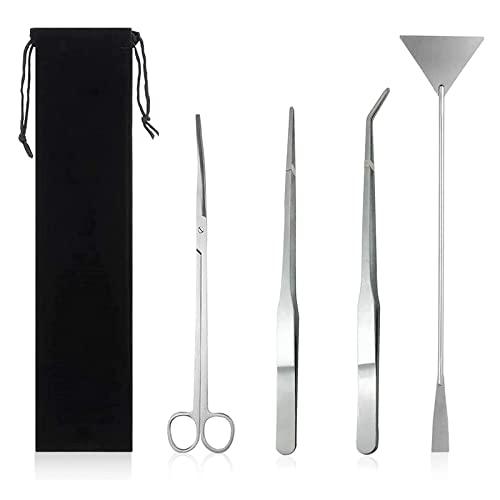 Ksvaye 4-in-1 Kit Pulizia Acquario con Pinzette e Forbici in Acciaio Inox per Terrarium e Piante Acquatiche