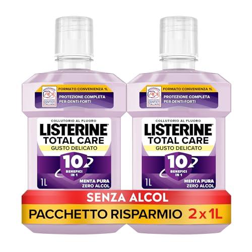 LISTERINE Total Care, Collutorio 0% alcol al gusto di Menta Pura, Collutorio senza alcool con 10 benefici in 1 per una protezione completa e denti più forti, 2x1L – Esclusiva Amazon