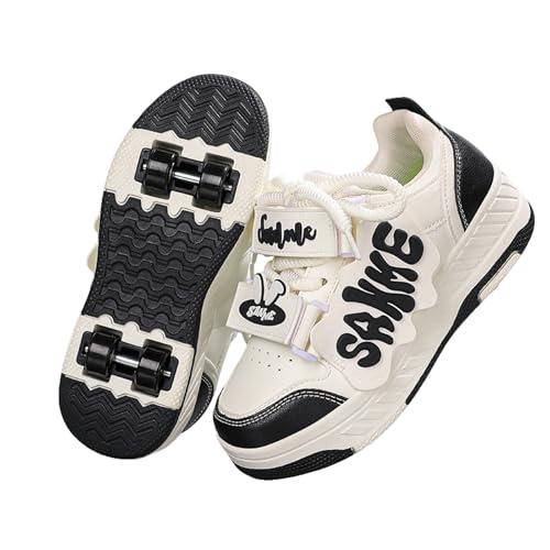Hixingo Scarpe con Rotelle, Scarpe da Skateboard Multifunzionale 2 in 1, 30-40 EU Pattini a Rotelle con Gancio e Anello per Principianti, Bambini (Nero,39)