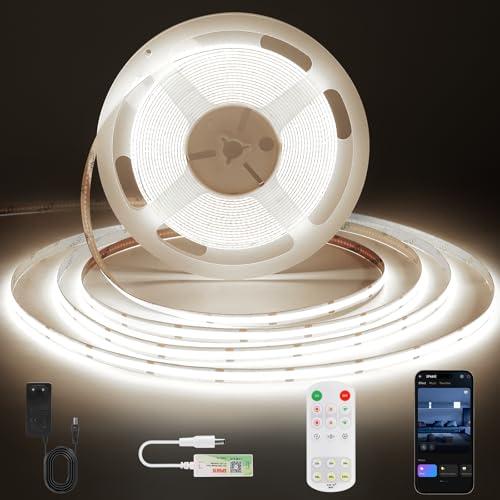 ACELUMO Striscia LED COB da 5 m, dimmerabile con funzione timer, larghezza 8 mm, luce bianca neutra, per camera da letto, parete, cucina, soggiorno, 4000 K