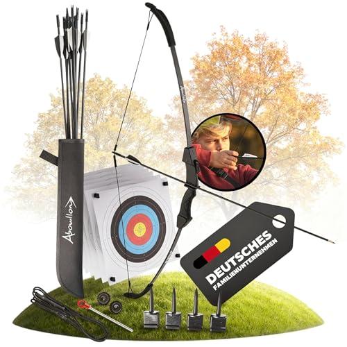 Abowllon® Set Grande per Arco e Freccia Arco per Principianti con 10 frecce, 6 bersagli, faretra in Nylon e Accessori | per Adolescenti