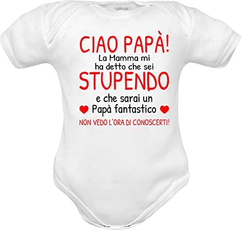 Body neonato divertenti papà manica corta in puro cotone con frase dedica papà (Bianco, cotone 0-3 mesi)