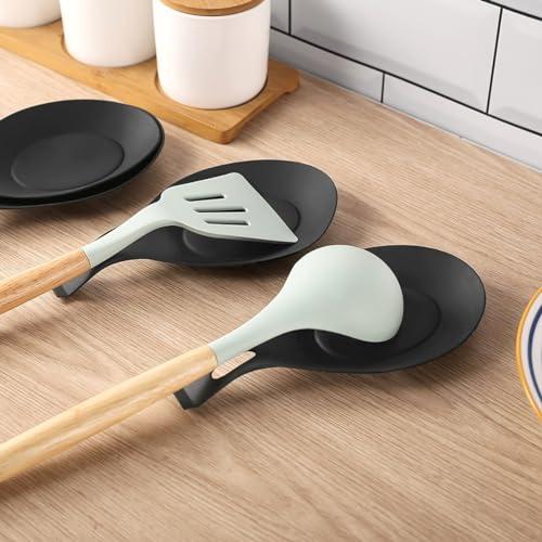 5 set di poggiamestolo in silicone resistente al calore porta utensili da cucina in TPE facile da pulire Pad multiuso piatto snack piatto frutta 5 pezzi nero 1