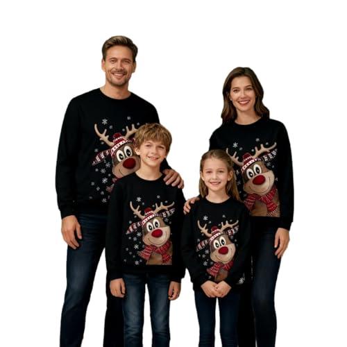 Generico Felpa Natalizi Famiglia- Maglioni Natalizi Famiglia Girocollo Maniche Lunghe Stampa Natalizia Pullover Calda per Donna Uomo Bambino Autunnale e Invernale Nere Donna L