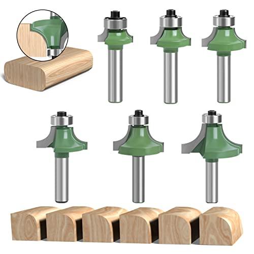 Set di 6 Frese per Legno 8mm Professionali, Frese per Bordi Metallo, Fresa Verticale per Fresatura Legno, Frese per Antine Falegnameria, Fresatura ad Angolo Arrotondato Gambo 8mm (6)