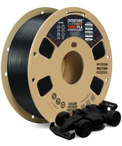 OVERTURE Filamento Turbo PLA Filamento PLA Rapido da 1.75 mm Alta Velocità 600 mm/s, Filamento per Stampante 3D Hyper PLA, Precisione Dimensionale +/- 0,02 mm, 1 kg/Spule (Nero)