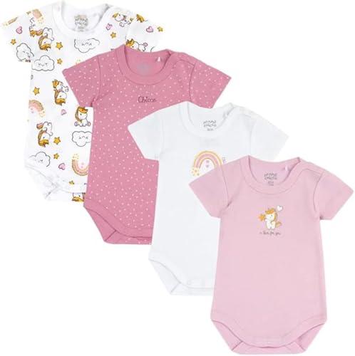Chicco, Body Neonato e Neonata, Set di 4 Body con Maniche Corte in 100% Cotone, Unisex Bambino e Bambina 0-24 Mesi, Designed in Italy