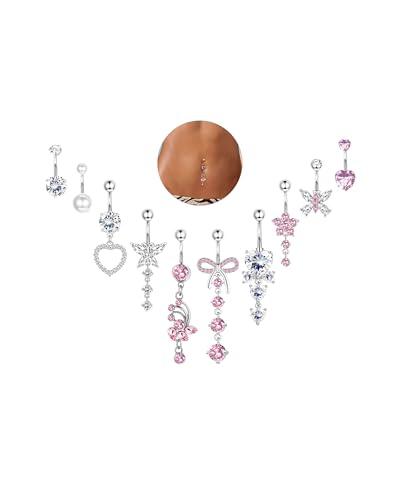 YADOCA 10 Pezzi 14G Piercing Ombelico Acciaio Chirurgico Argento CZ Farfalla Serpente Clicker Anelli Ombelico Set Piercing Ombelico