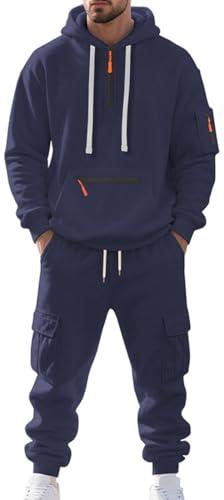 MEDUOLA Set da Uomo composto da felpa con cappuccio e pantaloni, completo a due pezzi streetwear Y2K, felpa da uomo con tasche set sportivo XL,Blu navy