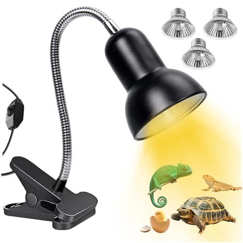 TOGETDREAM Lampada Riscaldante UVB per Tartarughe di Terra e d'acqua, Rettili 25W 2 * 50W con Morsetto Girevole a 360° per Serpente, Lucertola, Cacatua, Camaleonte