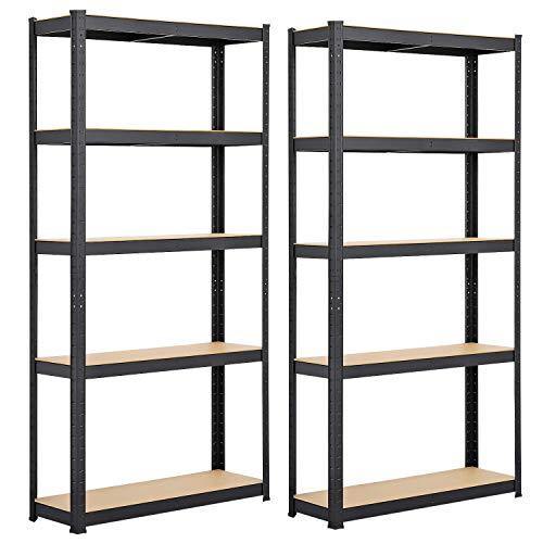 Yaheetech 2 Scaffali/Scaffalatture Metalliche da Garage 180 x 90 x 30 cm a 5 Ripiani in Acciaio Portata 175 kg per Ripiano Mensole da Cucina Magazzino Negozio Salvaspazio Neri