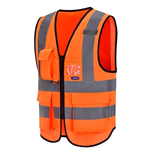 Gilet di Sicurezza Antinfortunistici Alta Visibilità con tasche Giacca da lavoro riflettente ad alta visibilità Gilet riflettente con cerniera