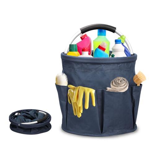 mumisuto Cesto Per La Conservazione Dei Prodotti Per La Pulizia,Cestino Porta Attrezzi con 6 Tasche Esterne,Cestino Portaoggetti Pulizie Pieghevole in Tessuto Oxford,Impermeabile,per Shopping (blu)