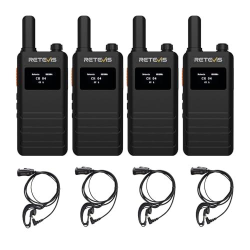 Retevis B63S Walkie-Talkie, PMR446 Ricetrasmittenti Professionali Con Schermo LCD, RT622P 3.0, 15 mm Ultrasottile, 1620mAh, VOX, Walkie Talkie con Auricolare per Commercio al Dettaglio (4 Pezzi, Nero)