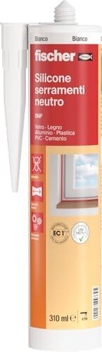 Fischer SNF Silicone Sigillante Legno Bianco, Pavimenti e Finestre, Neutro a Basso Modulo, Elastico, per Serramenti, Porte, Infissi, Inodore, Esterno/Interno, 9379