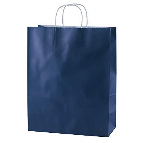 Thepaperbagstore 20 Sacchetti di Carta Colorata, Riciclabili e Riutilizzabili, con Manici Intrecciati, Blu - Medi 250x110x310mm