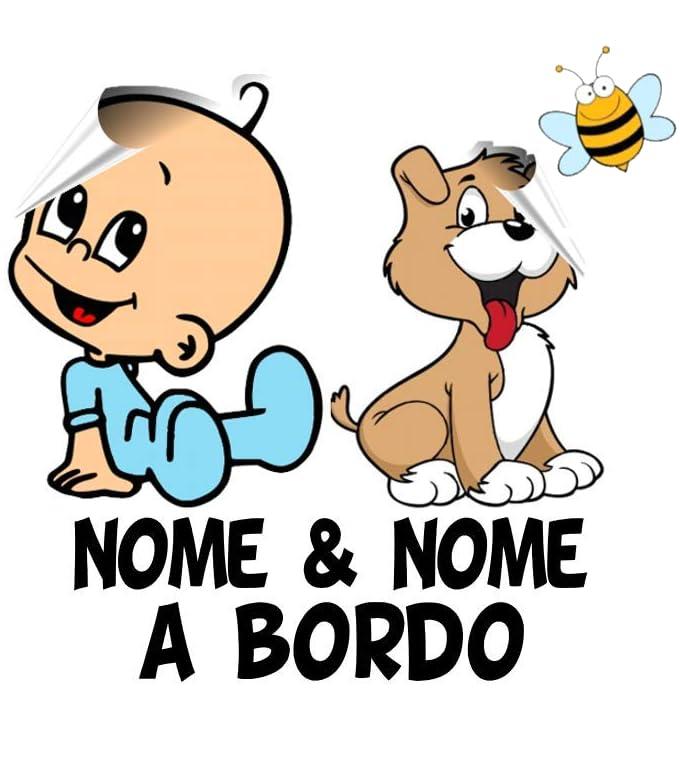 STICKEREDO Bimbo a bordo adesivo auto. adesivo bimbo e cane a bordo con nome adesivo bebè per auto. Applicazione esterna