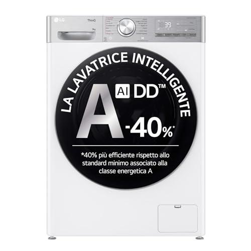 LG AI DD F4R9009TPWC Lavatrice Classe A -40%, Carica Frontale Serie R9, Lavatrice 9kg, 1400 giri, AI Wash, TurboWash 360, Lavaggio a Vapore con antipiega, Wi-Fi, Libera installazione, Bianca