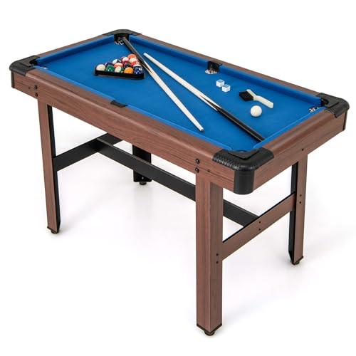COSTWAY Tavolo da Biliardo, Tavolo da Gioco Biliardo in Legno con Set di Palline 2 Steccette 2 Gessi Triangolo Spazzola, Mini Tavolo da Biliardo per Sala Giochi bar Palestra, 122x61x76 cm (Blu)